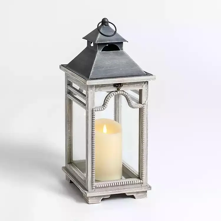 Graywash Beaded Sophia Lantern, 20 in.