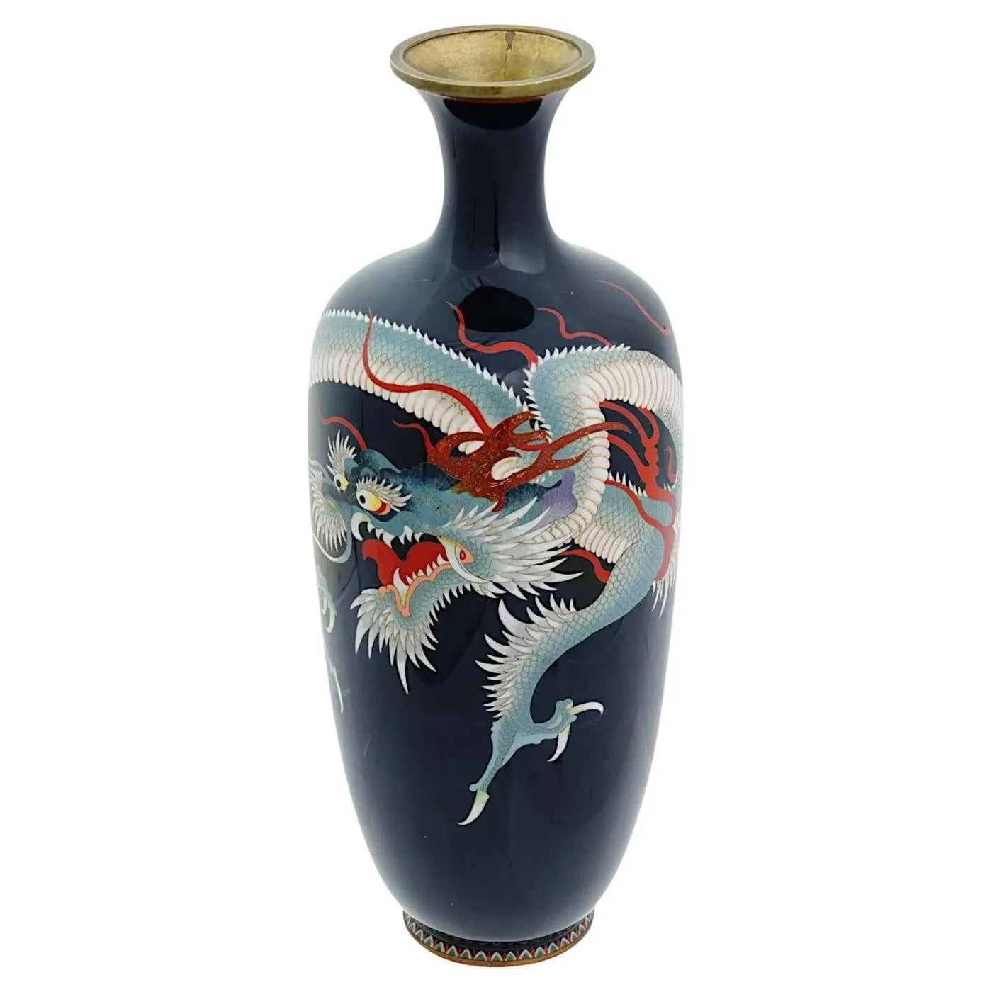 Large Antique Meiji Japanese Cloisonne Enamel Dragon Vase Signed