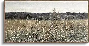 InSimSea Extra Large Framed Vintage Wall Art, Living Room Country Farmhouse Decor, Flower Meadow Landscape Paintings, Canvas Prints, Retro Scenery Long Pictures for Bedroom Above of Bed,20x40inch