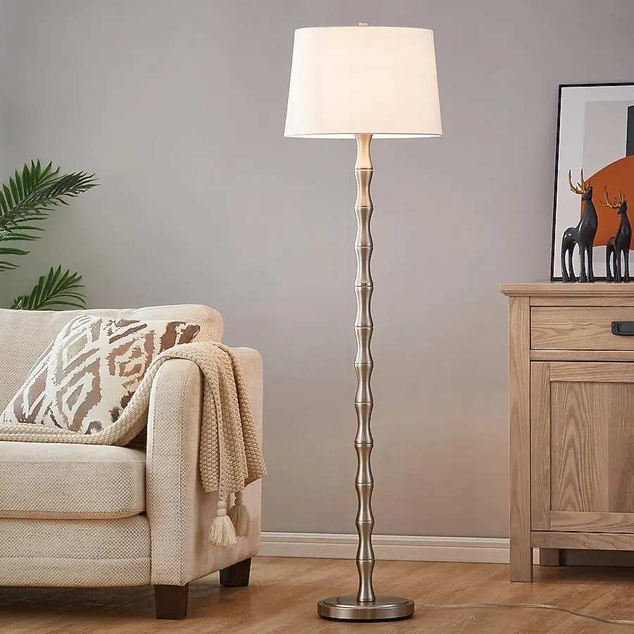 KAWOTI Bambi 61-in Nickel Standard Floor Lamp with Fabric Shade