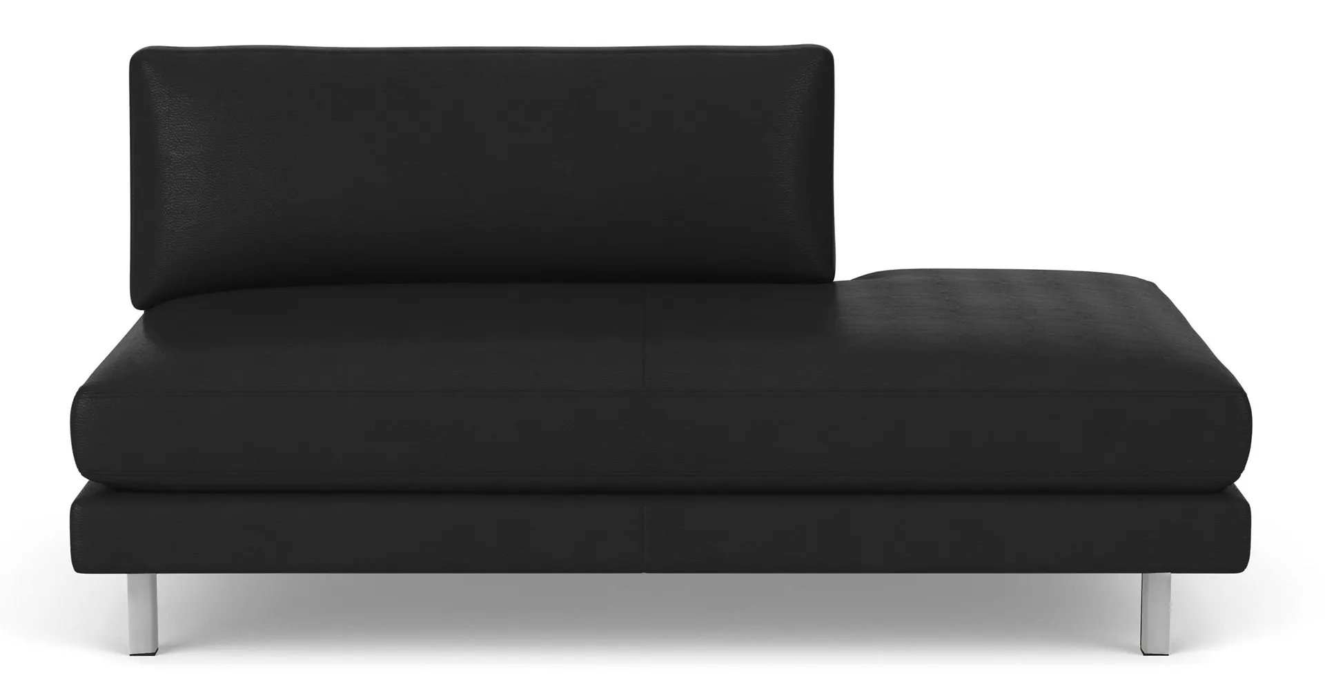 Cade 67" Left-Back Sofa in Urbino Black Leather with Stainless Steel Legs