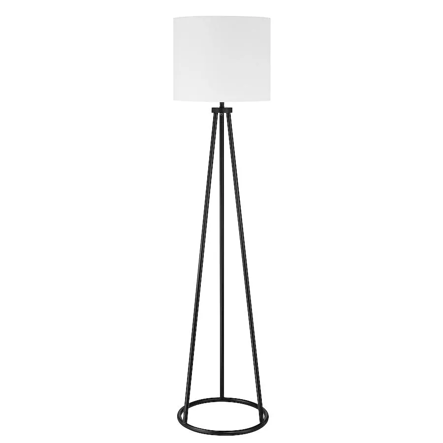 allen + roth 63-in Matte Black Tripod Floor Lamp with Linen Shade