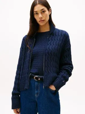 Cable Knit Boxy Zip Cardigan