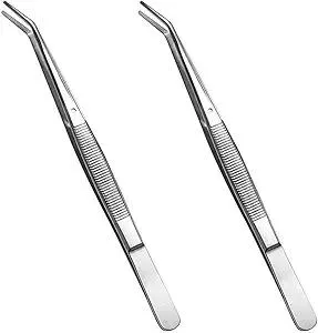 Stainless Steel Tweezers, with Curved Serrated Tip Multipurpose Sewing Machine Tweezers Forceps for Craft Repairing (2 Pcs set)