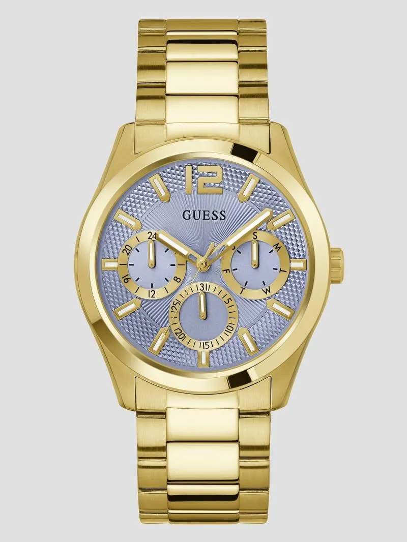 Gold-Tone and Textured Blue Multifunction Watch