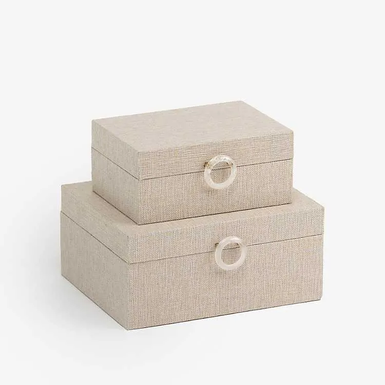 Ivory Linen Claire Wooden Boxes, Set of 2