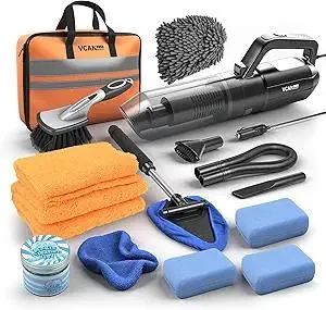 Car Cleaning kit, Detailing Kit for Interior Cleaner with 10000pa Car Vacuum Cleaner Kit, Wheel Brush, 400GSM Microfiber Towel, Wash Mitt, Interior and Exterior Car Wash kit with Bag