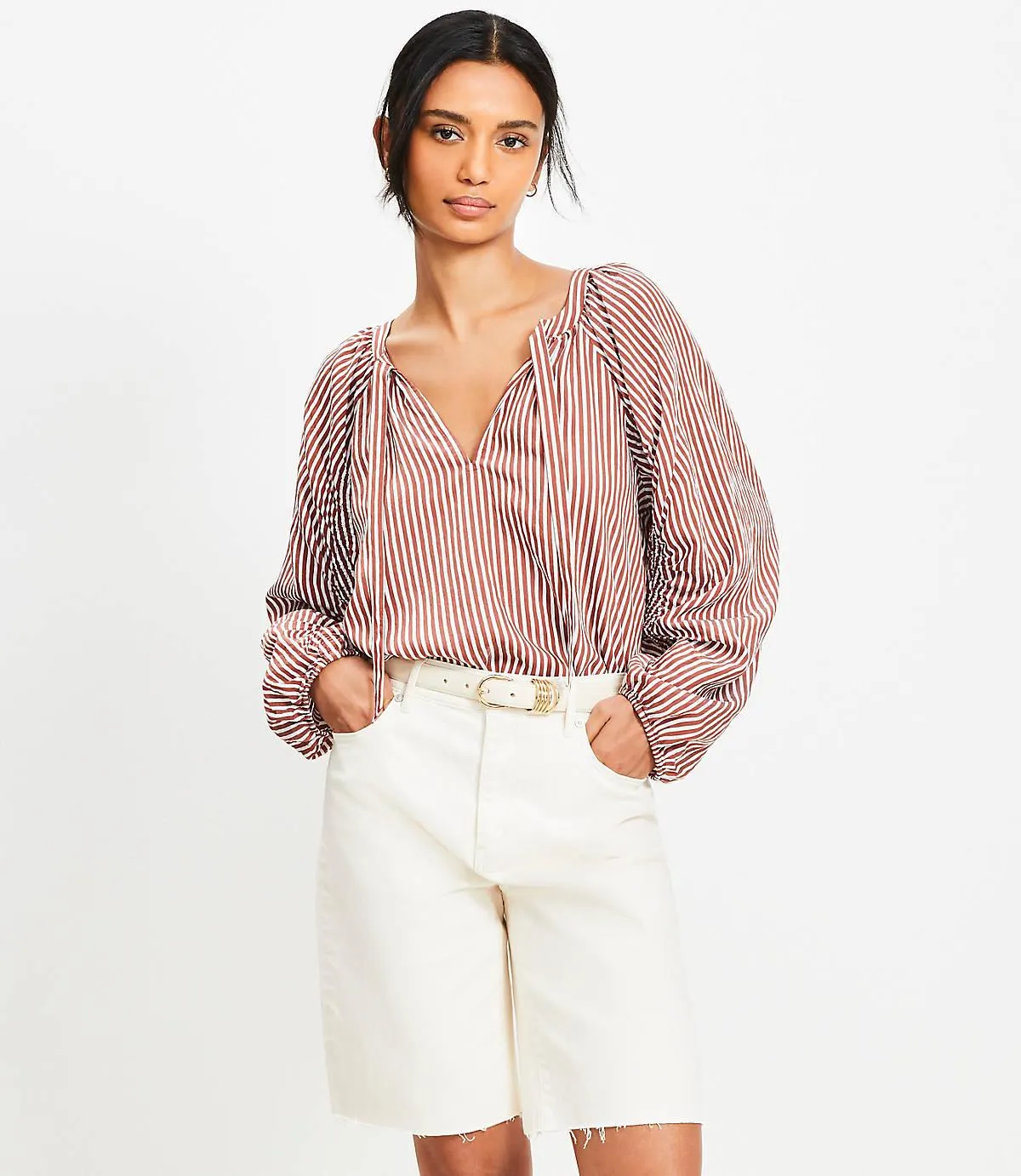 Denim Bermuda Shorts in Ivory