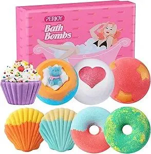 Bath Bombs for Girls Kids & Women, 8pcs Organic Bath Bombs, Bubble Bath Self Care Valentines Birthday Christmas Gifts for Kids Girls, Mothers Day Gifts for Wife, Mom, Women & Her