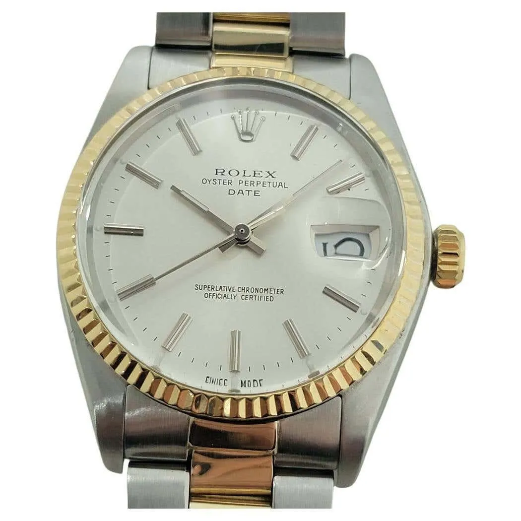 Mens Rolex 1500 Oyster Perpetual Date 14k Gold ss 1960s Automatic Vintage RA168B