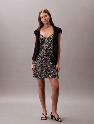 Printed Satin Mini Slip Dress