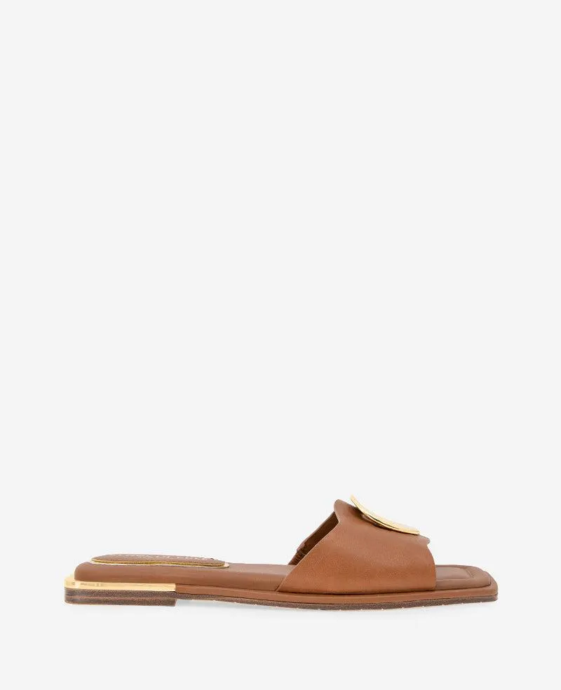 Asher Leather Metal Ring Sandal - TAN LEATHER