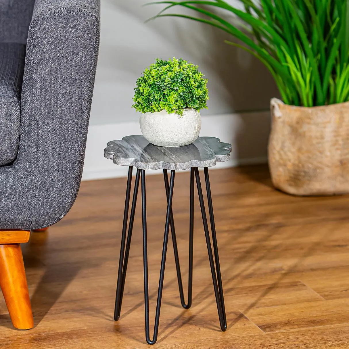 Light Granite Plant Stand with Metal Legs