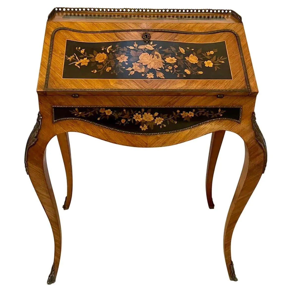 Antique Victorian Quality Satinwood Freestanding Marquetry Inlaid French Bureau