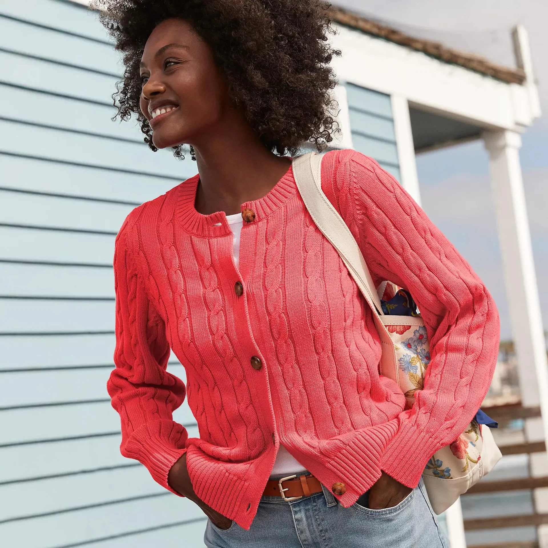 Women's Drifter Classic Cable Crew Neck Cardigan Sweater