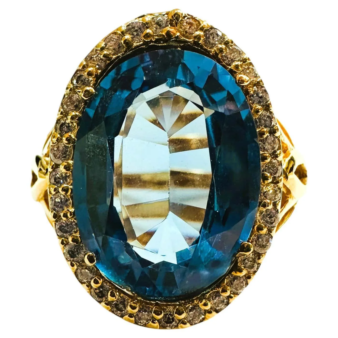 New 12.25 Carat Blue Topaz & Diamond Cut Sapphire Y Gold PL Sterling Ring