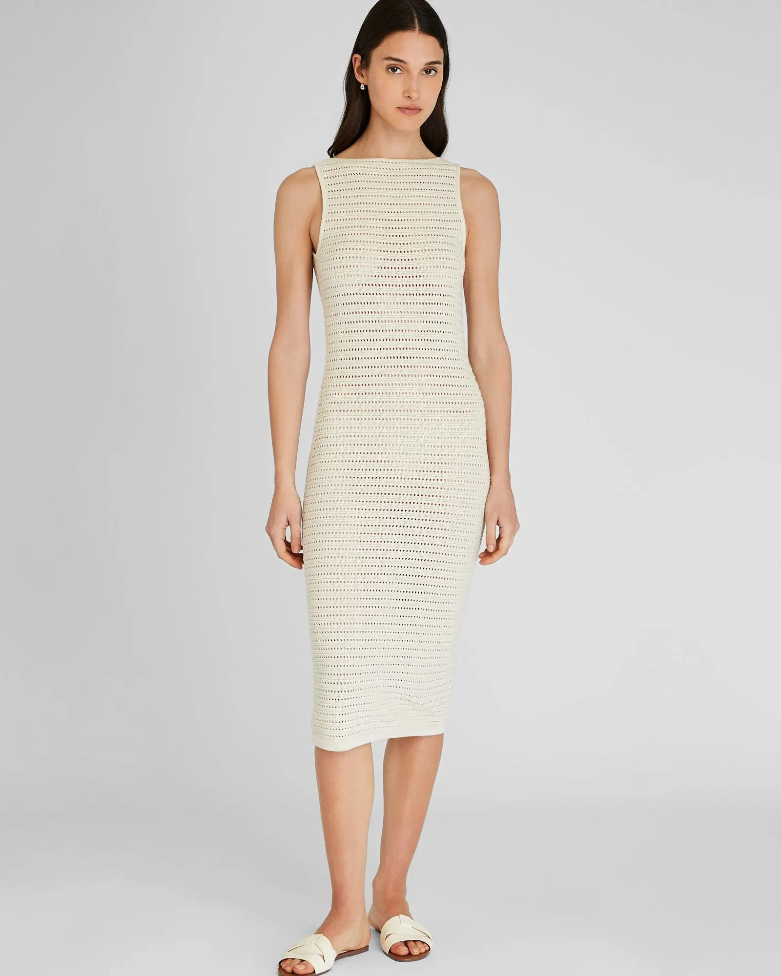 Open Stitch Boatneck Midi Sweater Dress