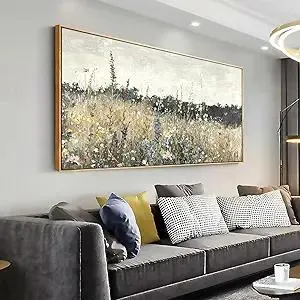 Solid wood Framed Canvas Wall Art Vintage Decor, Classical Oil Painting Canvas Prints Champ fleuri Vintage 20'X40'Wall Art for Home Room Bathroom Decor