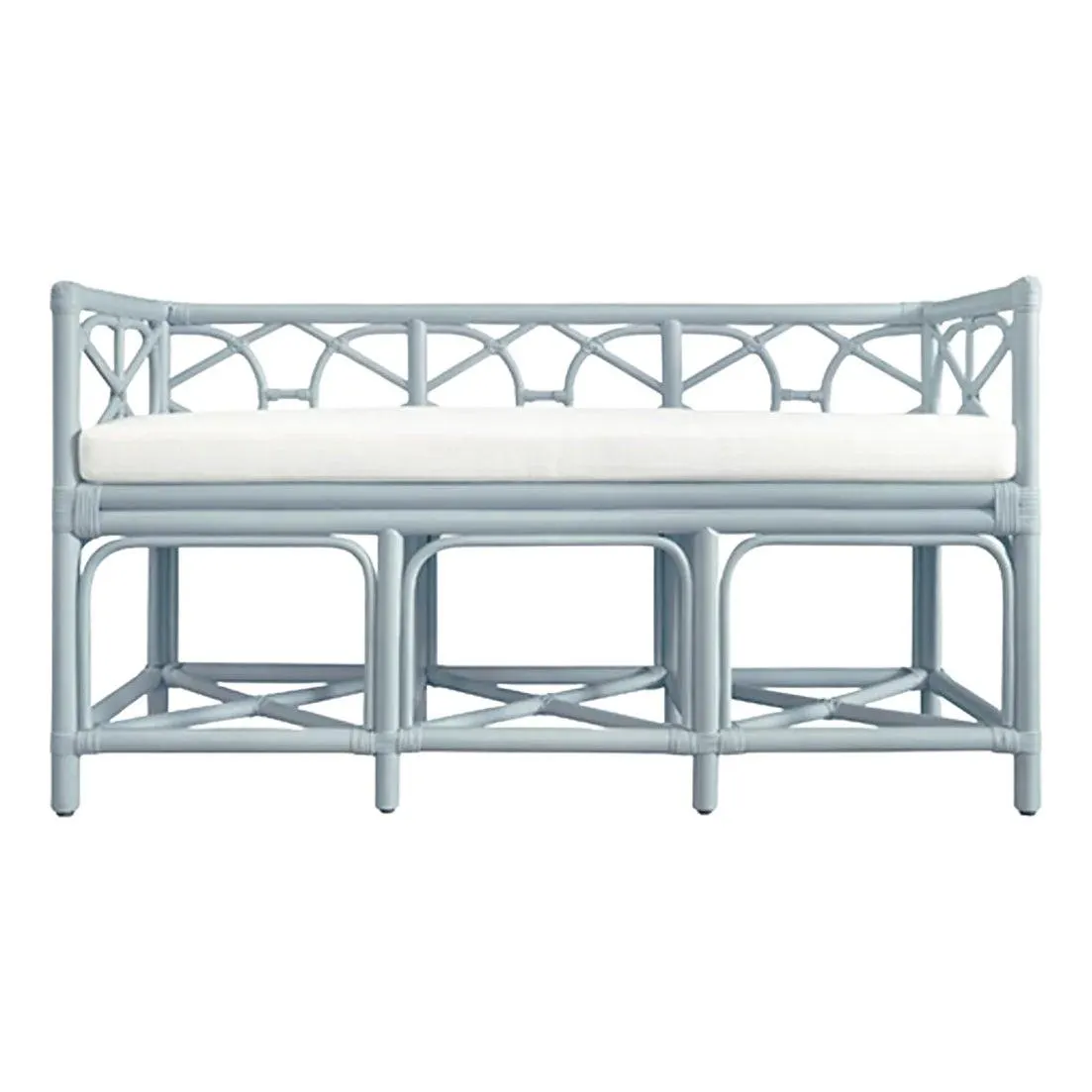 Matthew Izzo Home - Ferguson Light Blue Rattan Bench With Ivory Performance Linen Cushion