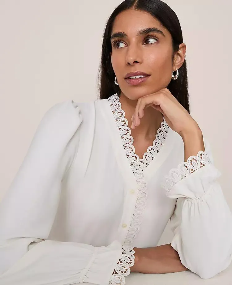 Lace Ruffle Trim Blouse