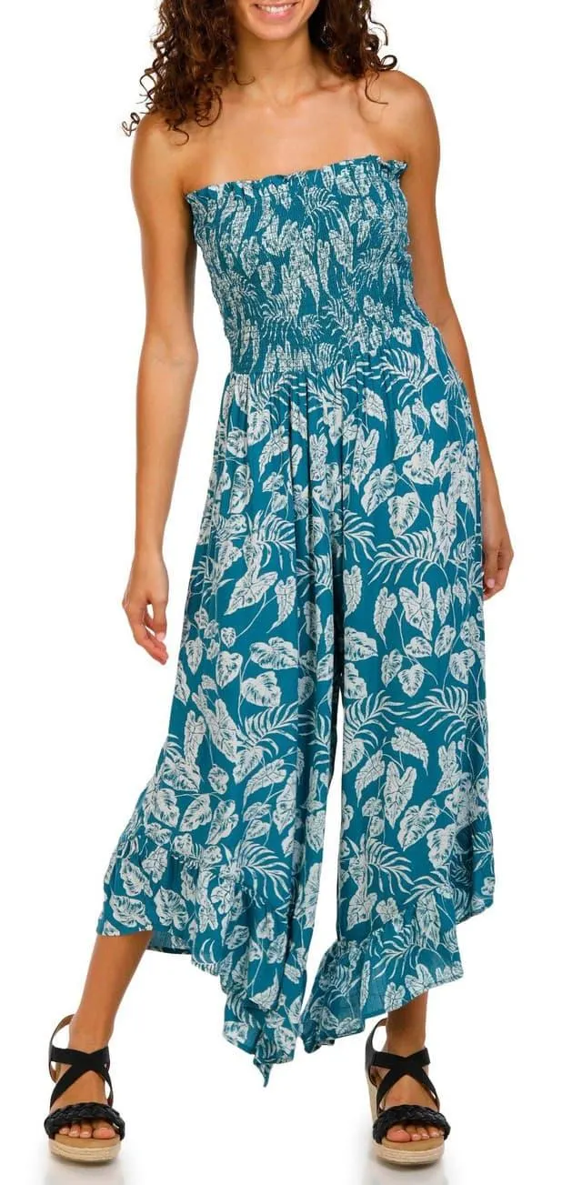 Angie Juniors Sleeveless Print Smocked Tube Jumpsuit