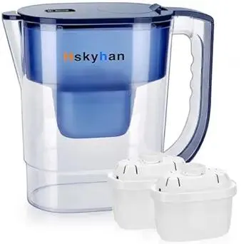Hskyhan Alkaline Water Filter Pitcher - 3.8 Liters Improve PH, 2 Long Lasting Cartridge Included, BPA Free, 7 Stage Filtration System to Purify, Blue
