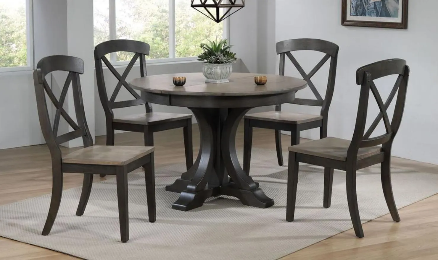 Iconic Furniture Antiqued Grey Stone/ Black Stone 5-Piece Dining Set with Single X-Back Chairs