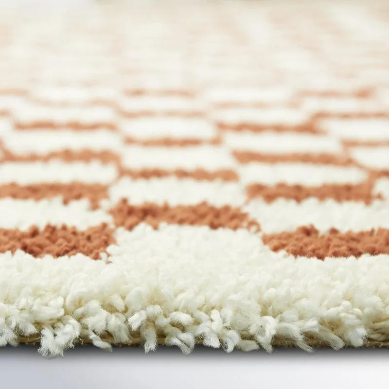 Walker Checkered Burnt Orange/Cream Shag Area Rug