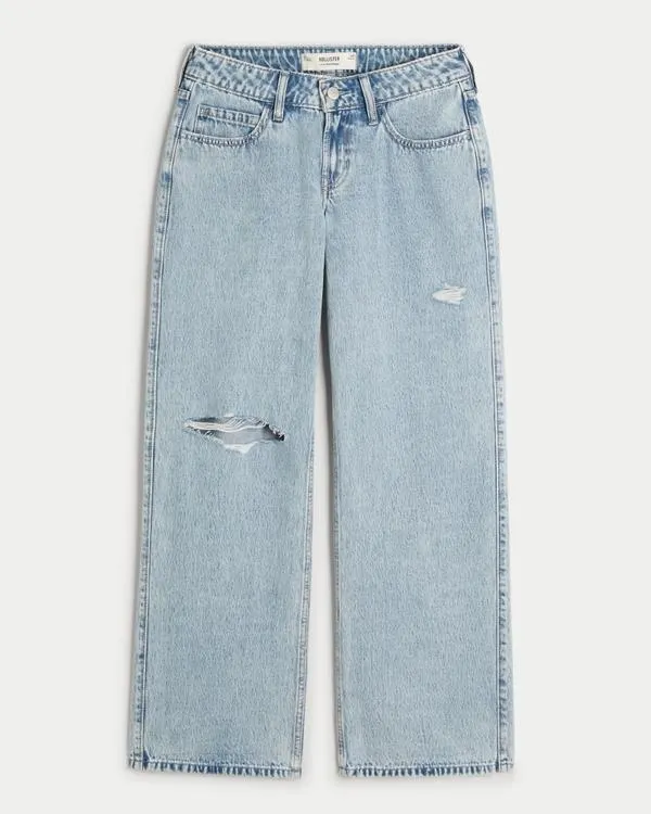 Low-Rise Ripped Light Wash Baggy Jeans