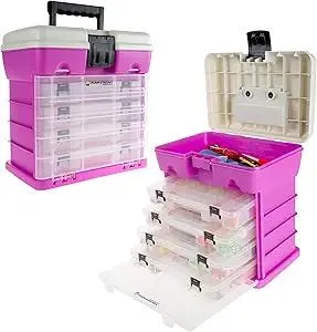 Storage Tool Box Organizer - Utility Box with 4 Drawers and 19 Compartments for Camping Supplies and Fishing Tackle by Wakeman Outdoors (Pink)