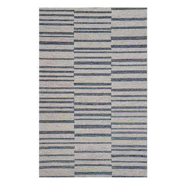 (A507) Owens Blue & White Broken Stripe Area Rug, 5x7