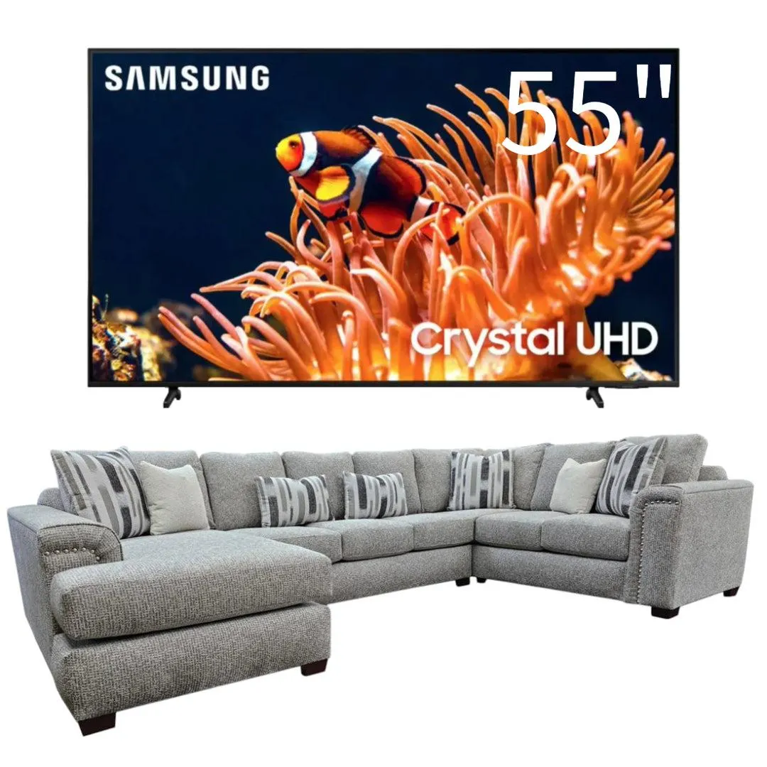 Bundle: Sterling Stationary Sectional + Samsung 55" Class DU8000 Series Crystal UHD Smart Tizen TV