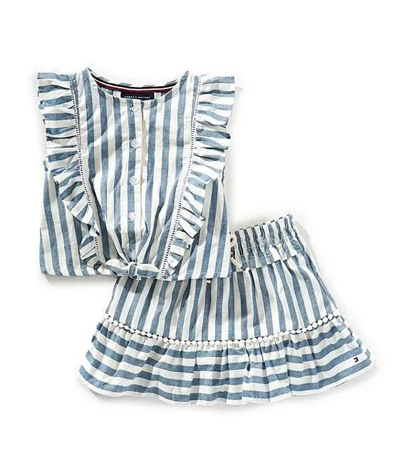 Little Girls 2T-6X Sleeveless Striped Tank Top & Matching Skirt Set