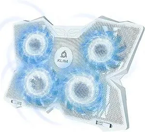 KLIM Wind Laptop Cooling Pad - More Than 500 000 Units Sold - New - The Most Powerful Rapid Action Cooling Fan - Laptop Stand with 4 Cooling Fans at 1200 RPM - USB Fan - PS5 PS4 - Full White