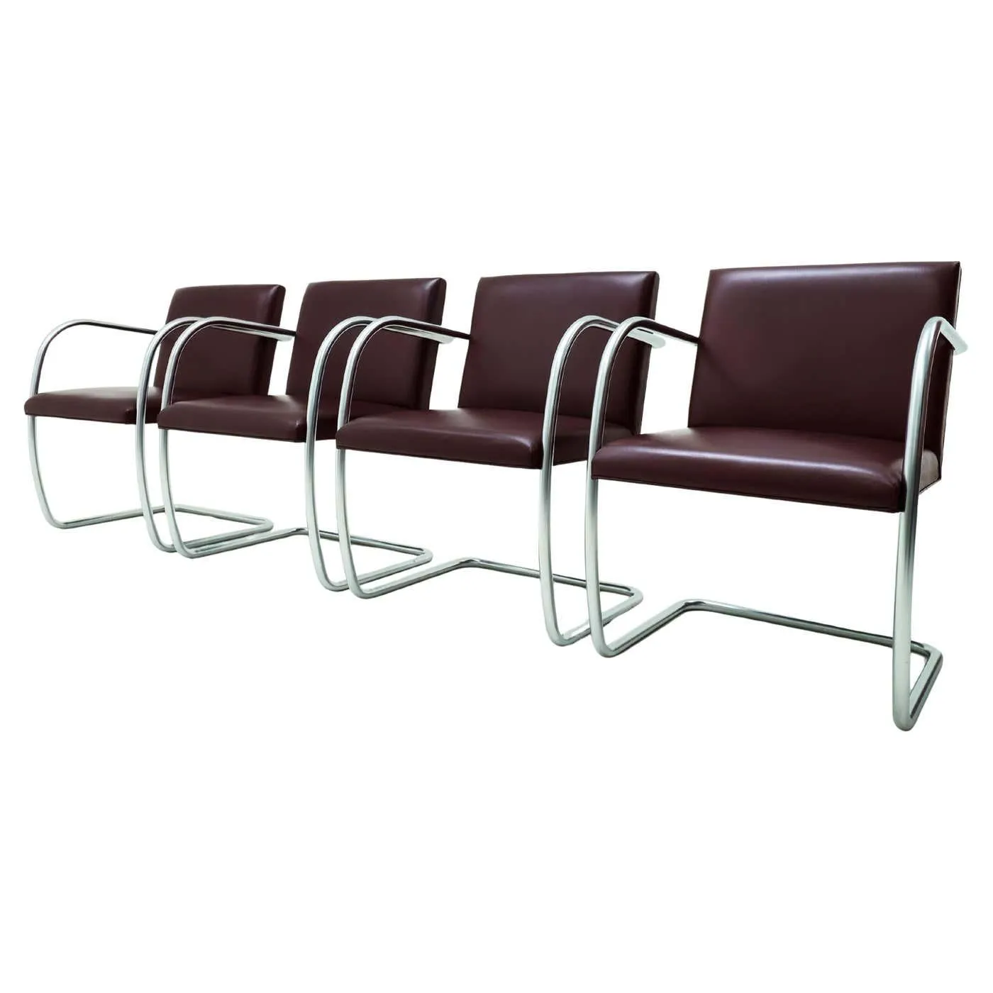 4 Vintage Ludwig Mies van der Rohe Knoll, MR50 BRNO leather dining chairs