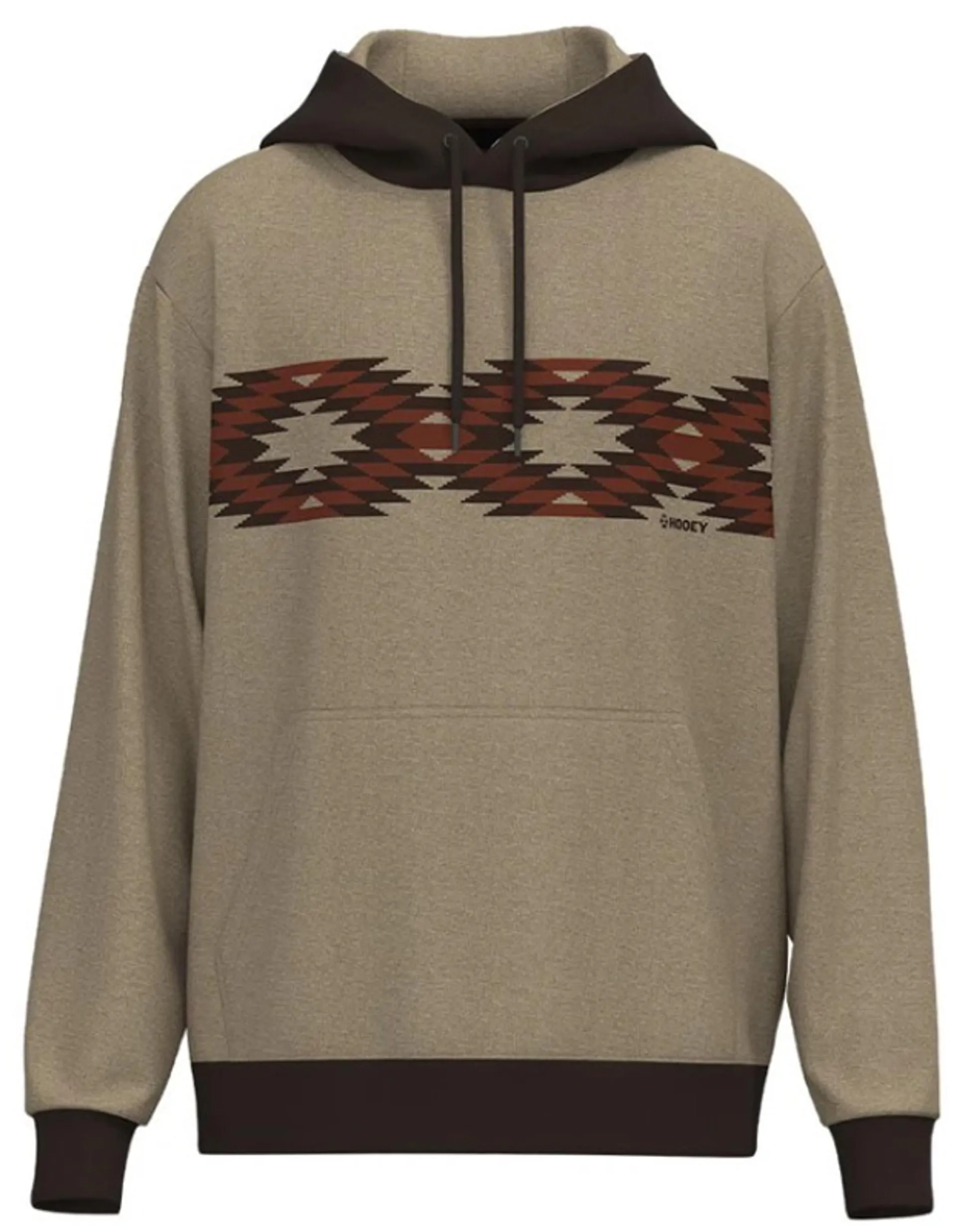 Hooey Men's Tan "Polar Fleece" with Burnt Red & Black Aztec Graphic Pullover Hoodie