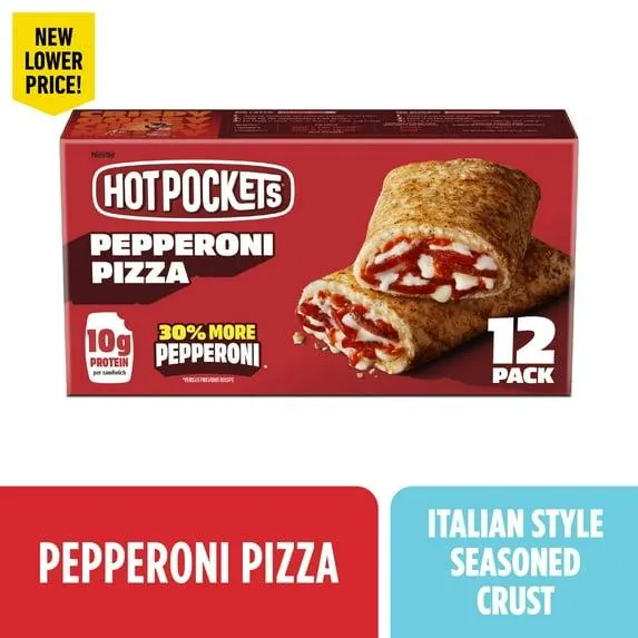 Hot Pockets Pepperoni Pizza Italian Style Seasoned Crust Snacks, 54 oz, 12 Pack (Frozen)