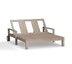 Indio Eucalyptus Double Outdoor Chaise Lounge with Wheels