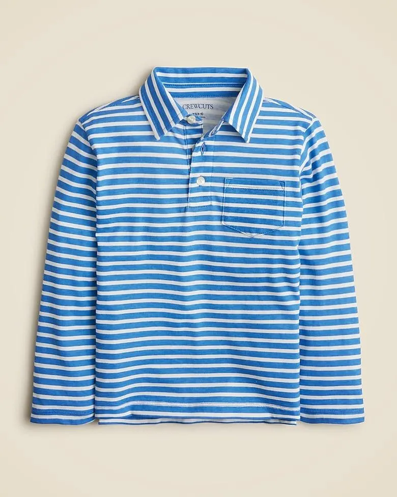 Kids' long-sleeve cotton polo shirt in stripe