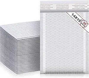 Henoyso 30 Pcs Extra Large Bubble Mailers 14 x 19 Inches Resealable Padded Envelopes Waterproof Shipping Bags Poly Padded Mailers Bulk for Mailing Packaging Small Business(White)