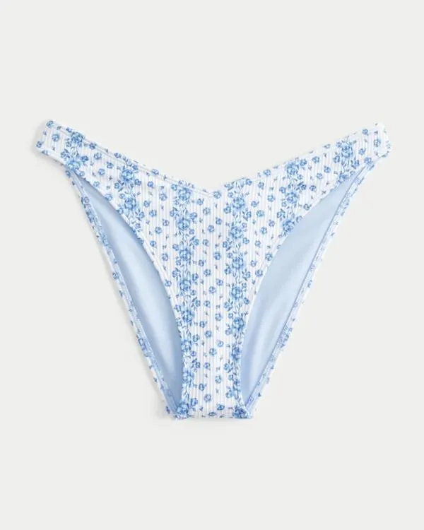 Ribbed High-Leg V-Waist Cheeky Bikini Bottom