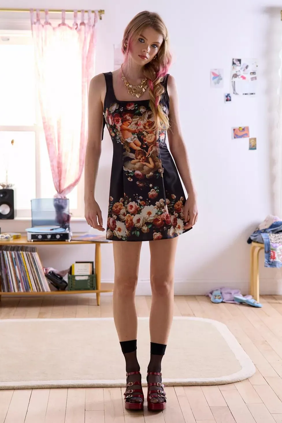 UO Bri Double Bow Sleek Satin Mini Dress