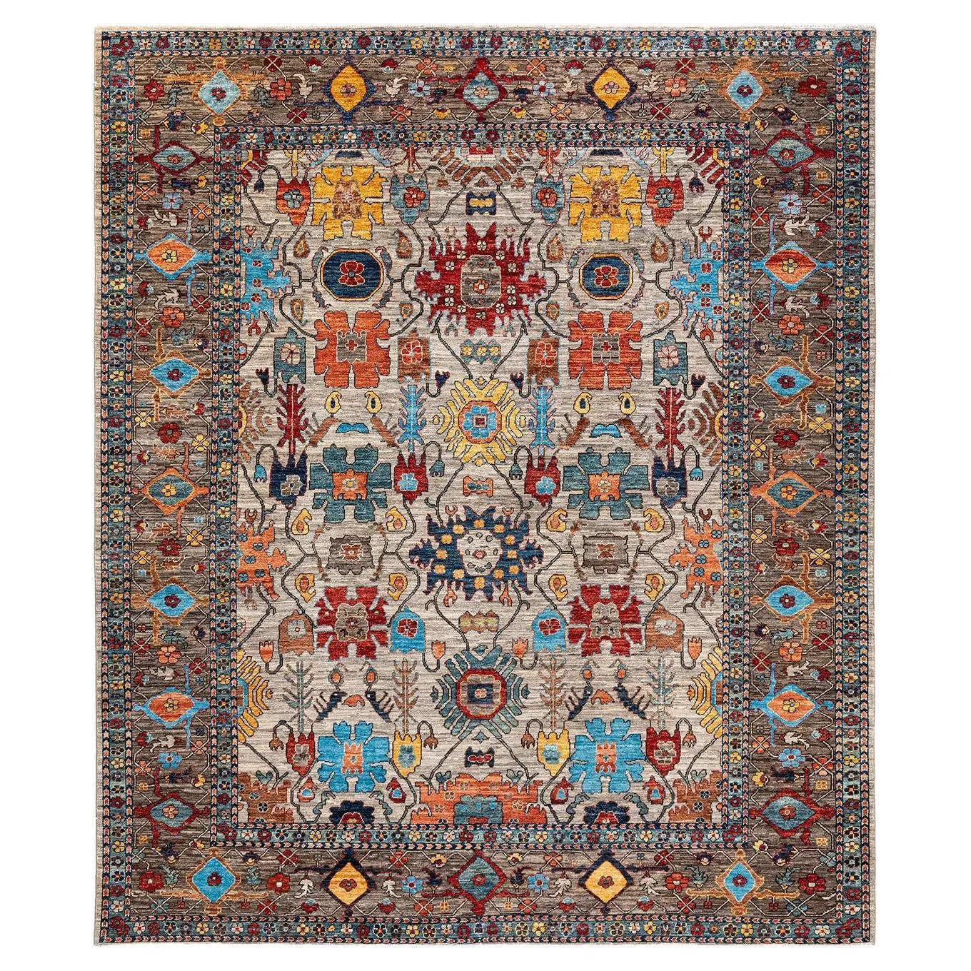 Traditional Tribal Hand Knotted Wool Brown Area Rug