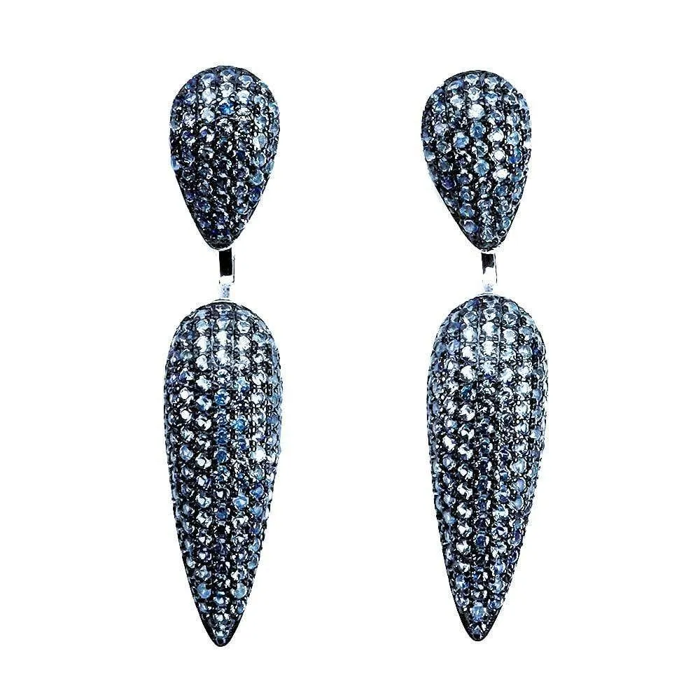 2 in 1 Diamond Cut 1 Carat Blue Sapphire 14k W Gold PL Sterling Silver Earrings