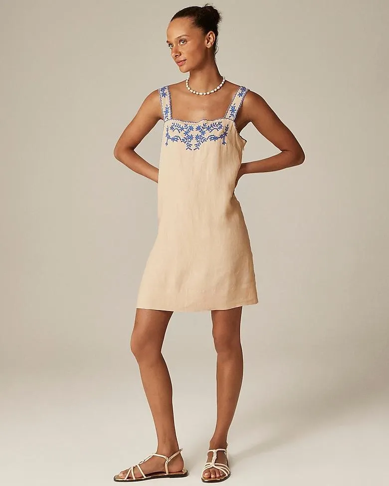Embroidered linen shift dress