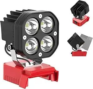 6000 Lumen LED Work Light for Milwaukee 18V M18 Battery, 40W Cordless Job Site Light with Low Voltage Protection, 120° Adjustable Head for Camping, Auto Repair, Garage, Emergency