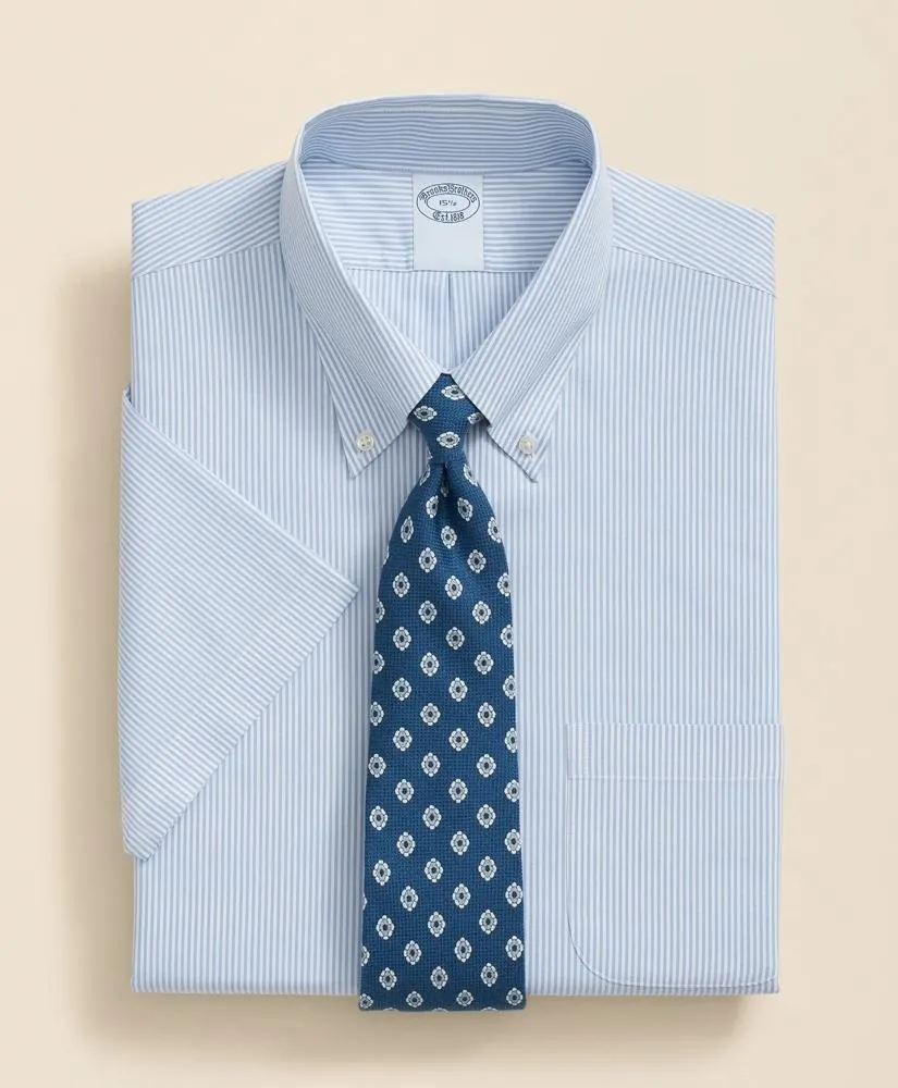 Stretch Supima ® Cotton Non-Iron Polo Button Down Collar, Mini Stripe Short-Sleeve Dress Shirt