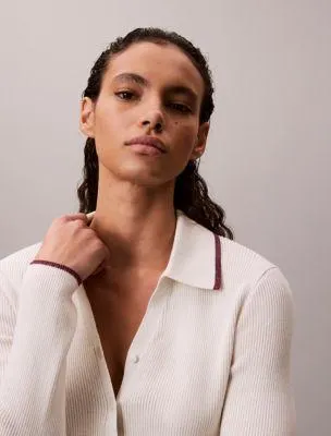 Smooth Cotton Rib Tipped Polo Cardigan