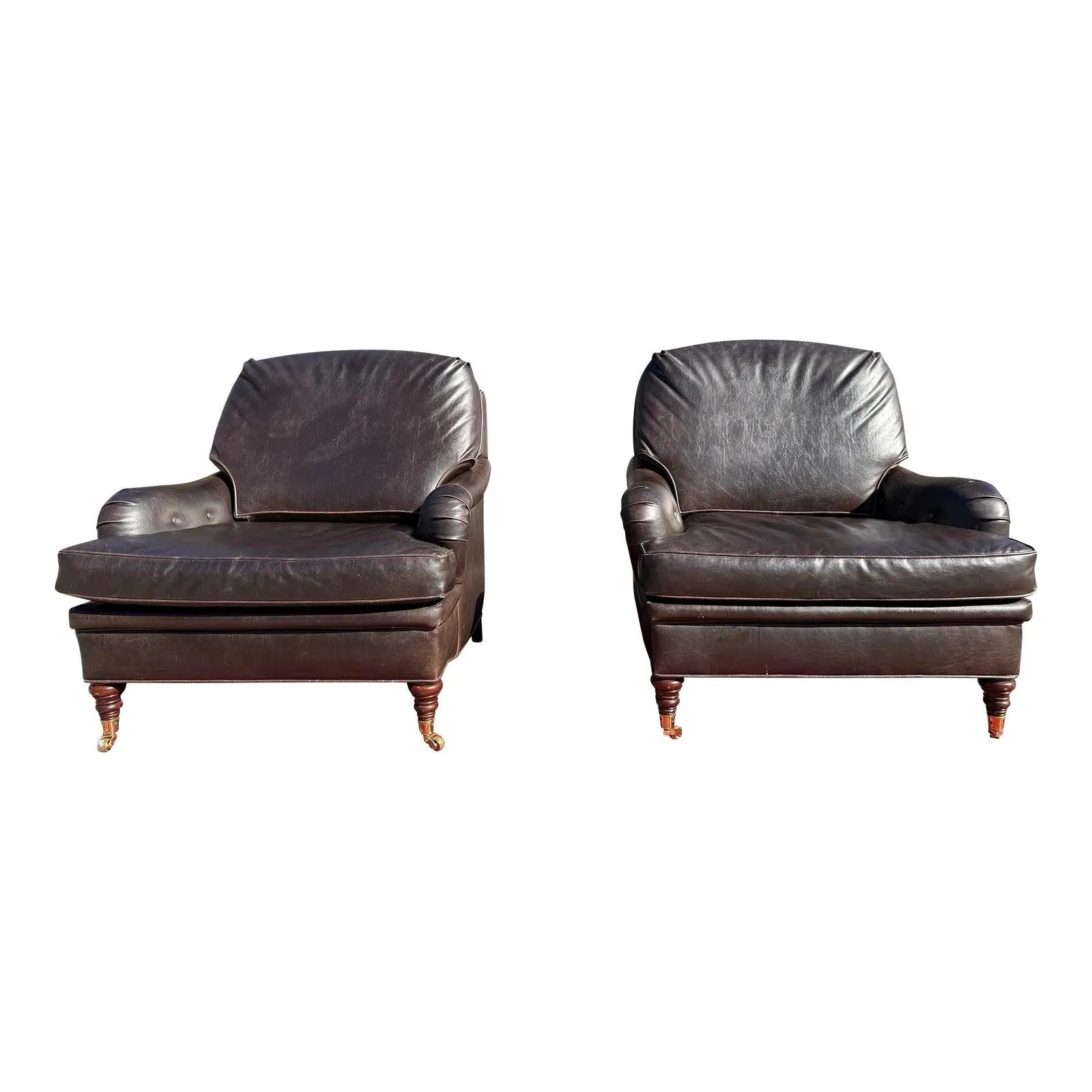 George Smith Style Custom Leather Chairs - a Pair