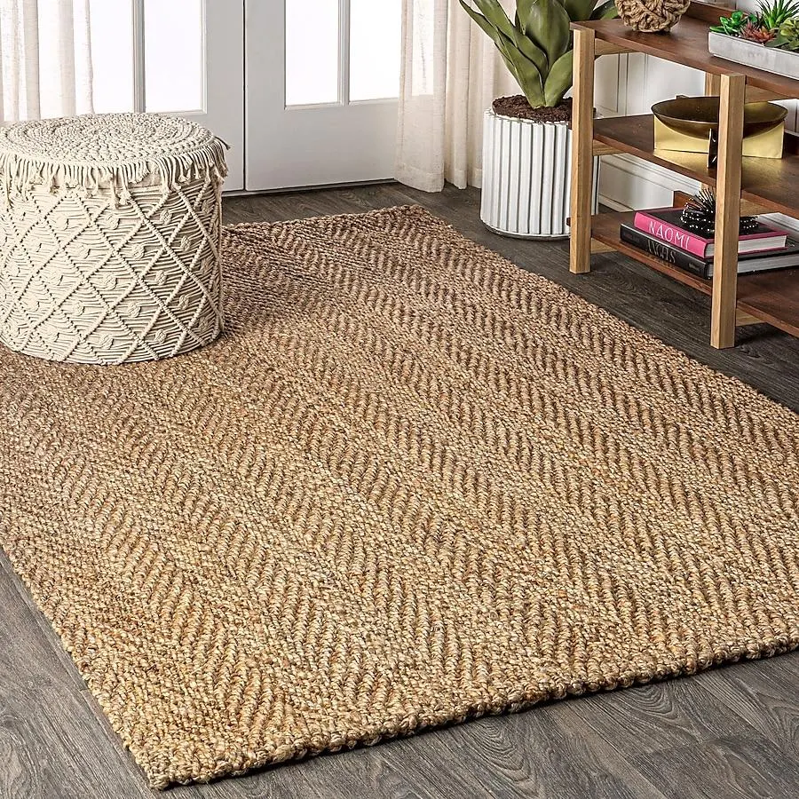JONATHAN Y FIBER Espina Handwoven Herringbone Chunky 8 x 10 (ft) Flatweave Jute Natural Rectangular Indoor Geometric Coastal Area rug